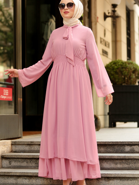 Nayla Collection - Püskül Detaylı Desenli Tesettür Elbise 3195DSN