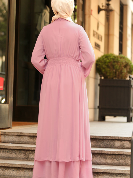 Nayla Collection - Püskül Detaylı Desenli Tesettür Elbise 3195DSN