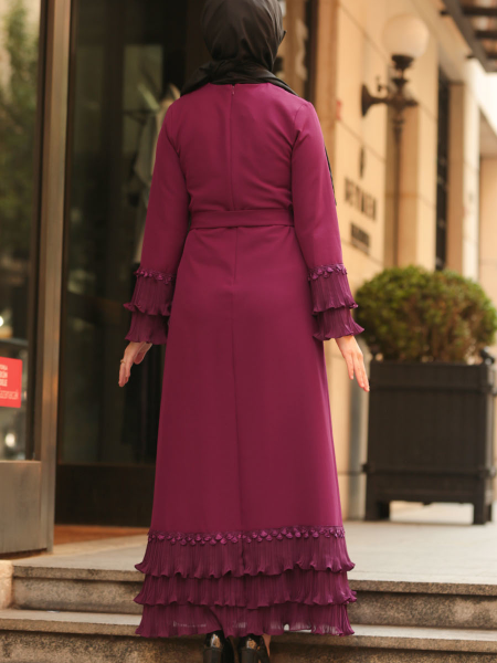 Nayla Collection - Püskül Detaylı Desenli Tesettür Elbise 3195DSN